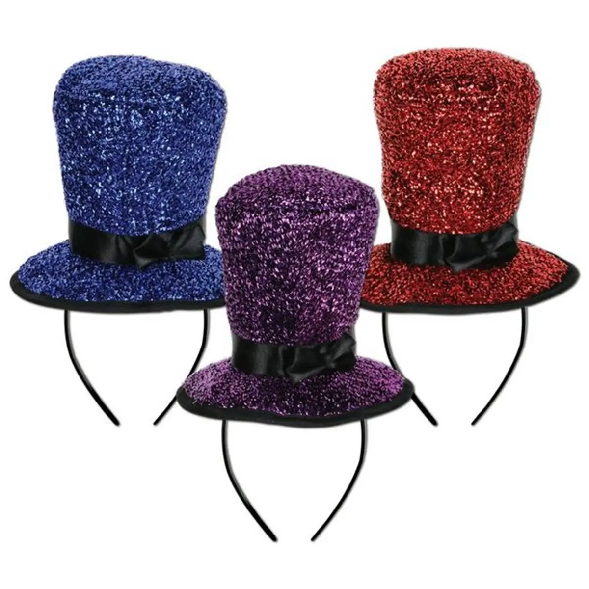 212 MAIN Bling Hair Headband - Snap-On Band, Sparkly Top Hat Design, Glitter Finish, Assorted Colors New Year Fashion Hair Accessories, Case of 12