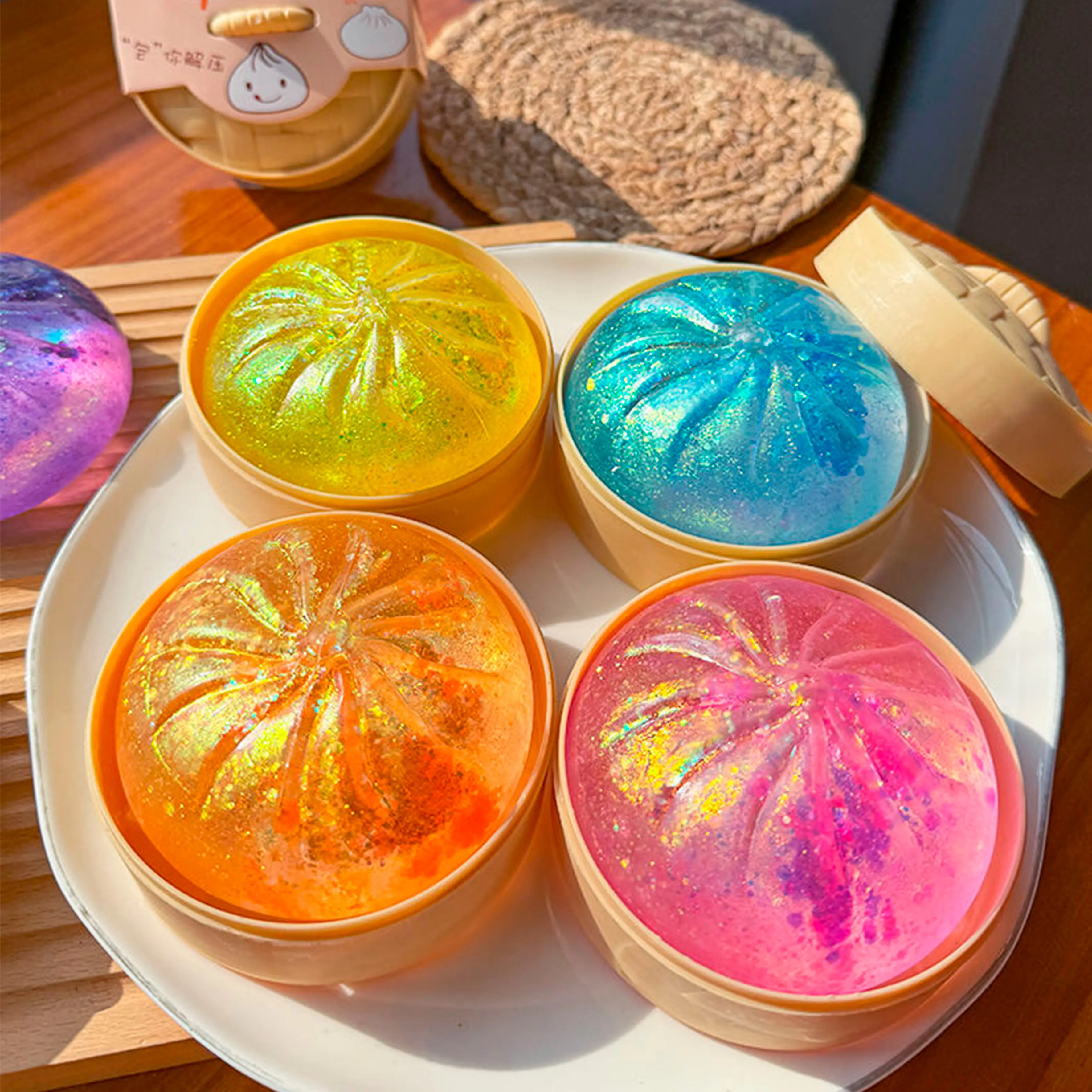 Giant Dumpling Squishy with Box, Jumbo Glitter Squishy with Fish Inside, Stress Relief Fidget Toy for Decompression, Squishies