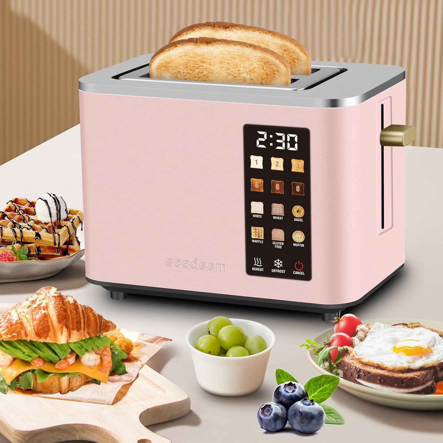 Toaster 2 Slice, Smart Stainless Toaster,Touch Control Screen,  6 Shade Setting, 6 Bread Selection, Countdown, Removable Crumb Tray, 900W, Peach Pink toaster 2  slice Toasting Defrost Kitchen Appliances Multifunction Durable Toastie Maker tiktokshopspring