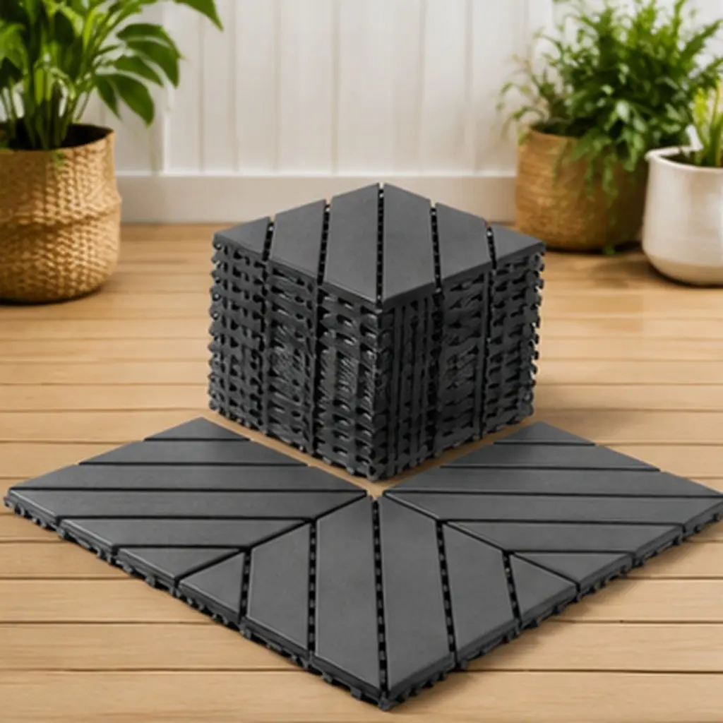 Plastic Interlocking Decking Tiles 44 Pack 12x12 inch Waterproof Outdoor Flooring for Patio Backyard Pool Deck Dark Gray Interlocking Floor Tiles All-Weather Use Easy Install DIY, Home Furniture and Household Product Search Terms