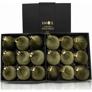 18 count Green  Christmas Ornaments Set - Large Flocked Shatterproof Baubles for Xmas Tree Decoration,  Ornaments for Holiday &  Decor (Green, 3 Inch / 8 cm)