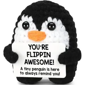 Positive Crochet Penguin, Mini Funny Inspirational Emotional Support Gift, Perfect for Galentines, Valentines Day, Birthdays & Holiday Surprises, Cute Handmade Stuffed Present for Women, Teens, Friends & Family to Bring Joy and Encouragement