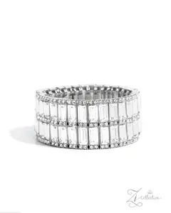 Ambitious Arrangement - White Rectangle Gem Silver Stretchy - 2024 Zi Collection Bracelet - Paparazzi