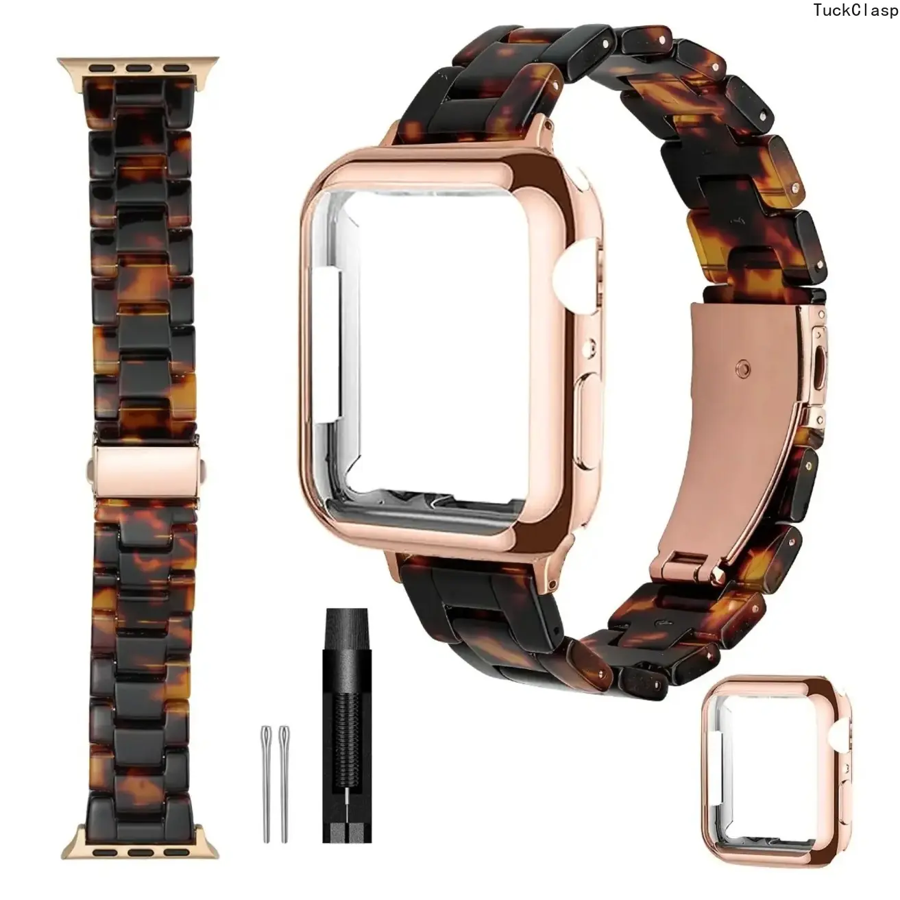 2026 Resin 2-in-1 Band & TPU Case for Apple Watch – Lightweight Fashion Bracelet Strap for Women, Fits 38–49mm (Series 1–10 & Ultra), Great for Spring Rotation
