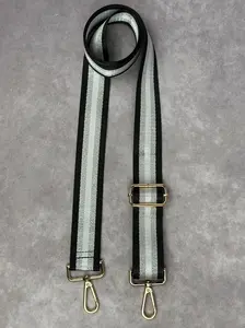 Adjustable Crossbody Strap - Black & Silver Striped