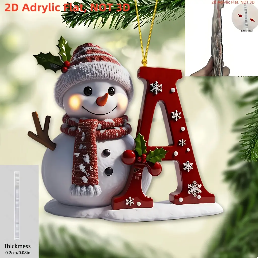 2D Flat, Suitable for All Seasons, 2D Flat Charming Snowman Enamel Ornament with Hanging Letters A-Z - Perfect for Christmas, Valentine's Day, and Thanksgiving Decorations | Multifunctional Keychain and Backpack Charm | No Battery Required