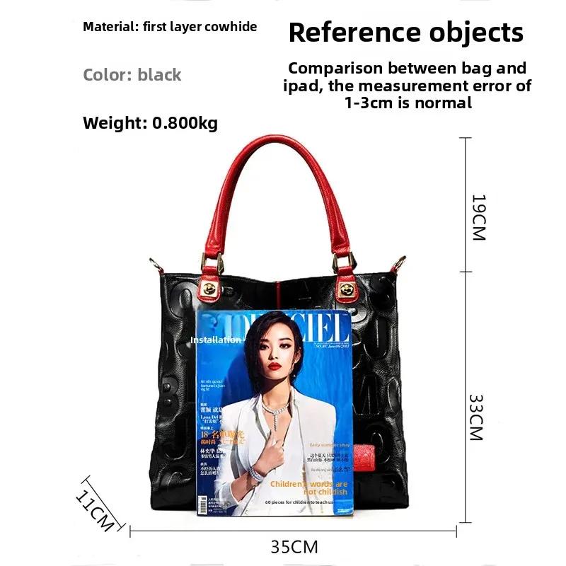 Women's Glossy Faux Leather  city   Tote Bag with Red Handles and Striking Embossed Letter Pattern