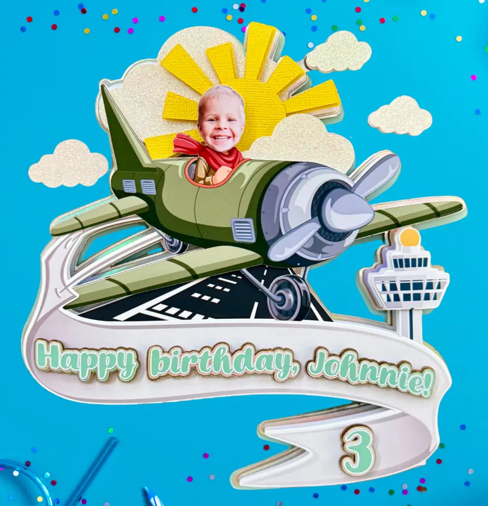 Airplane Cake Topper with Custom Photo - Pilot Birthday