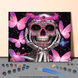 Day Of The Dead Skull Pattern DIY Painting By Numbers Kit, 1 Set DIY Paint By Numbers Kit without Frame, Wall Art Decoration for Home Living Room Bedroom