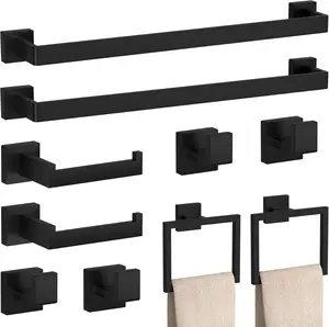 Matte Black Bathroom Hardware 304 Stainless Steel Towel Rack Toilet Paper Holder Liquid Soap Holder Towel Bar Toilet Accessories Durability, Towel Hooks