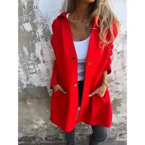 Autumn and winter solid color casual single-breasted hooded jacket