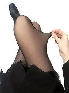 Women's Sheer Pantyhose with Fleece Lining, Fashionable Tight-Fitting Stockings for Fall & Winter Warmth, One Pair