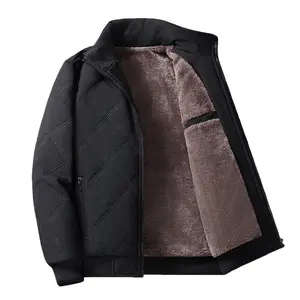 Men's Quilted Shearling Jacket with Fleece Lining – Stand Collar, Zipper Pockets, Warm & Stylish Winter Coat