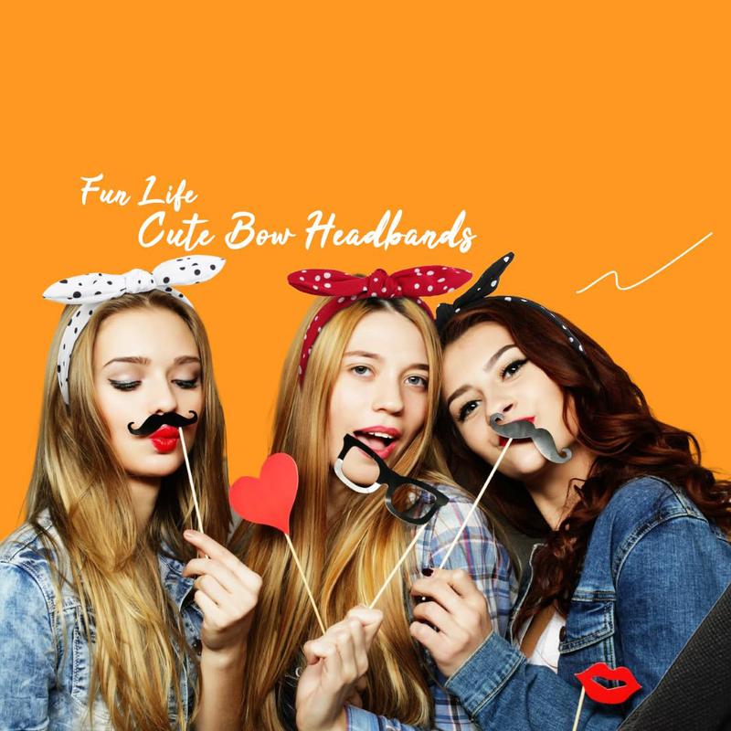 Huachi 3 Packs Bow Headbands for Women Halloween Polka Dot Bunny Ear Headband Cute Turban Head Bands Vintage 50s Hair Accessories