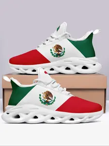 Women's Mexico Flag Print Lace Up Running Sneakers, Casual Comfortable Breathable Sports Fashionable Shoes, Gym Training Sport Walking Sneakers for Daily Wear