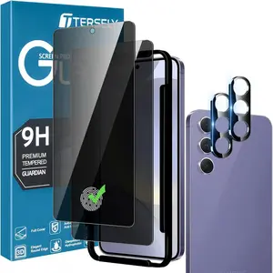 [2+2 Pack] T Tersely 9H Tempered Glass Privacy Screen Protector for Samsung Galaxy S24 Plus/S24+ 5G, with Installation Alignment Frame, Support Fingerprint Unlock, Anti-Scratch, Anti-Spy