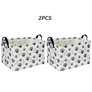 Paw Pattern Storage Basket, 2 Counts Rectangular Dog Toy Bin with Handle, Storage Basket for Home Living Room Bedroom Office Dormitory, Organiser