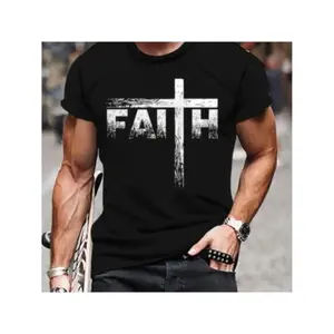 Men'S Faith Print T-Shirt, Casual Short Sleeve Crew Neck Tee, Men'S Clothing For Outdoor