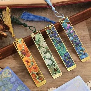 4 Pieces Metal Bookmarks with Tassel, Golden Hollow Bookmark Van Gogh Book Mark Bookmarks for Book Lovers Writers Readers Book Accessories