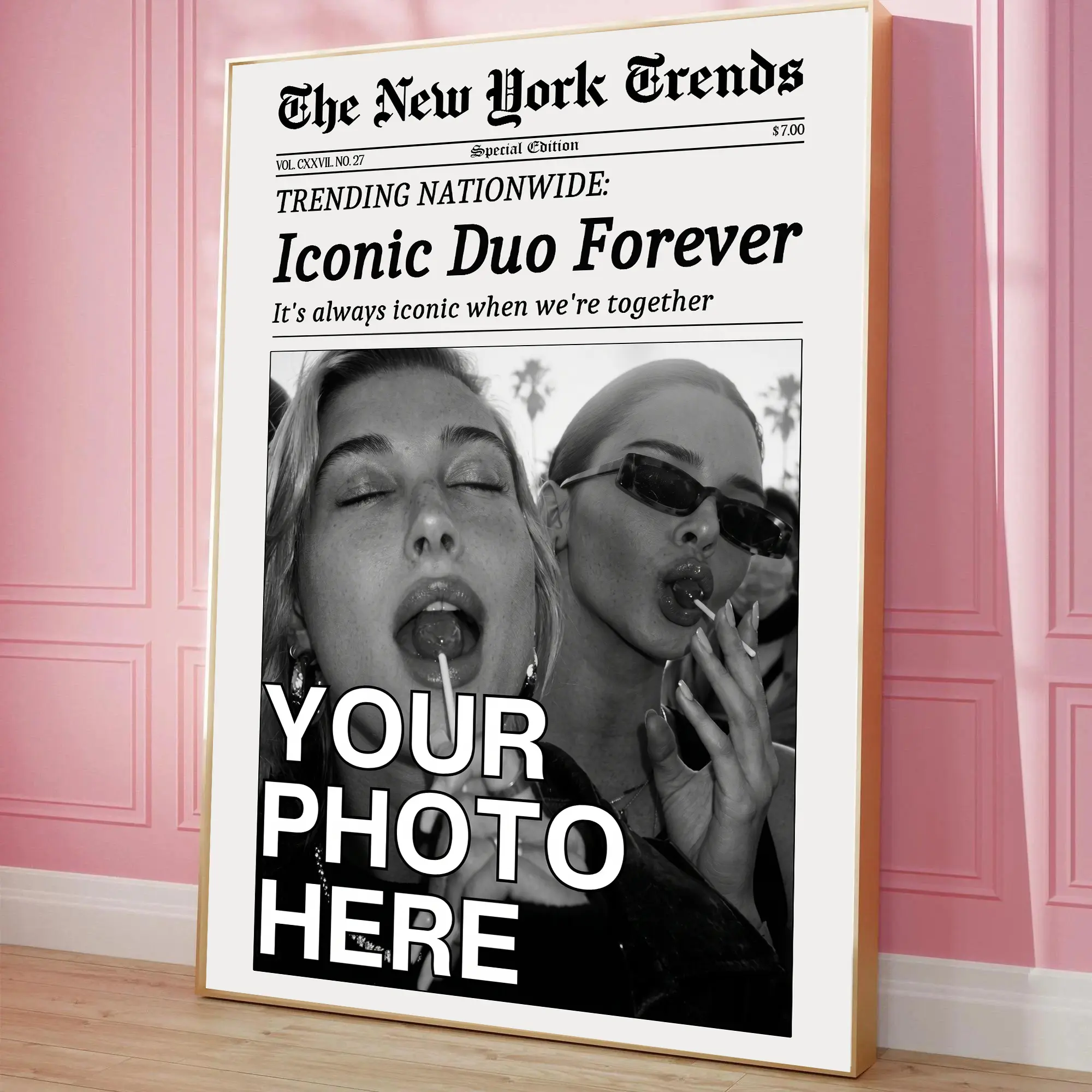 Custom Photo Newspaper Print, The New York News Poster, Personalized Retro Iconic Headline Wall Art Decor College Dorm Room, Preppy Girly Art