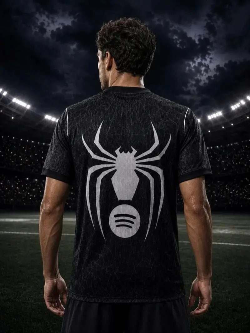 Unisex Black Spider Graphic Football Jersey - Dark Hero Inspired Fan Sports Top, Gothic Blokecore Streetwear Professional Sports Clothing, Football Jerseys