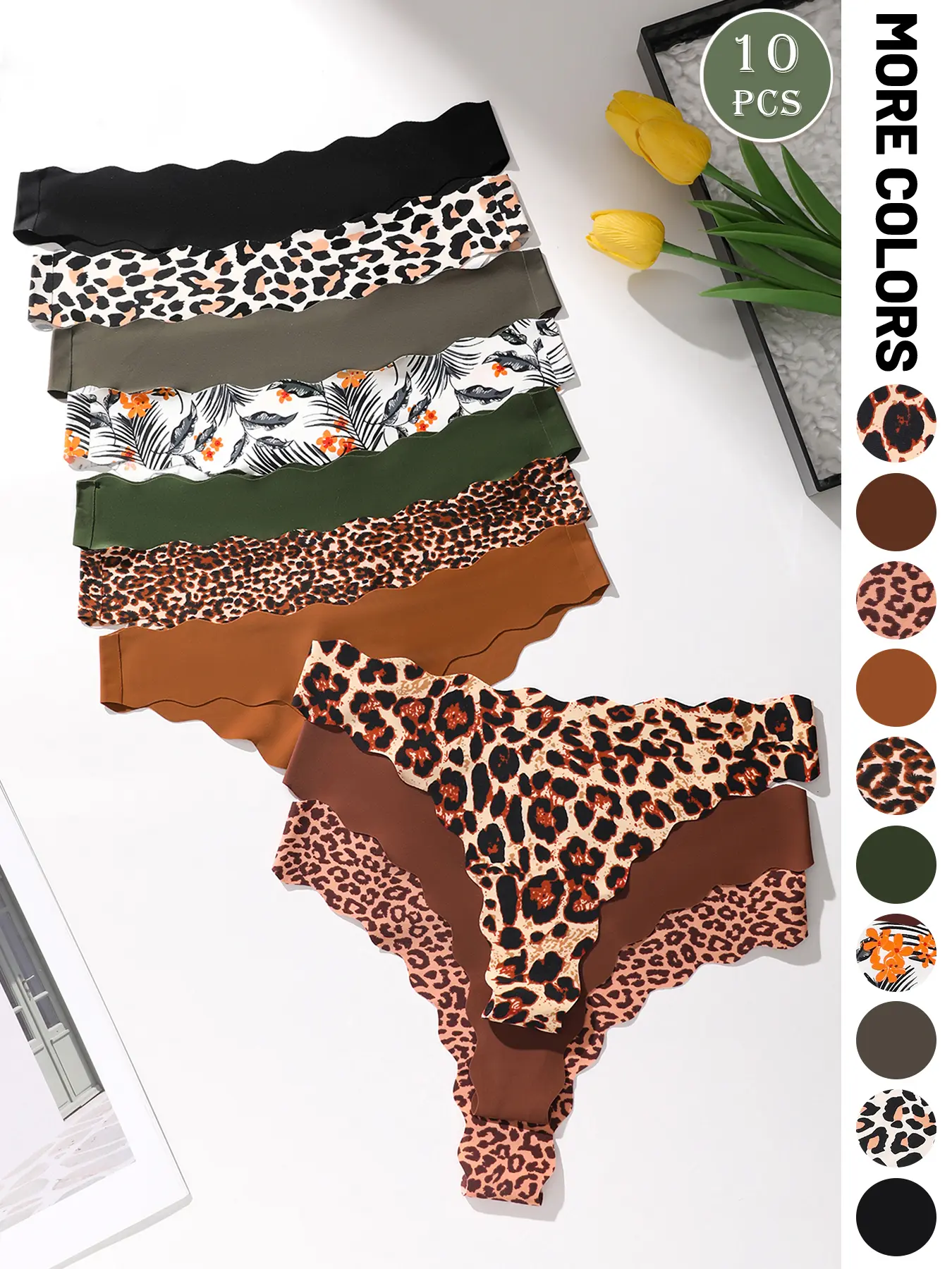 5/10 Pack Women's Briefs, Leopard Print Wavy Edge Low Waist Sexy Underwear, Soft Elastic for Daily Wear and Casual Sports