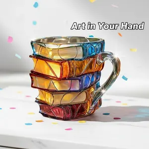 3D Ceramic Book Mug, Unique Stacked Books Coffee Cup, Creative Literary Gift for Book Lovers, Colorful Novelty Reader Mug – Perfect for Christmas & Black Friday Deals Drinkware Tumbler Reuse Reusable Washable