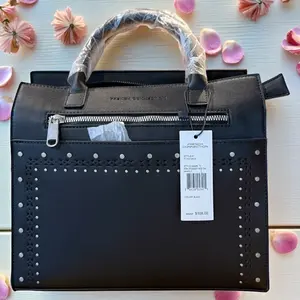 French Connection Nova Crossbody Bag with Top Handle Black Leather Studded Design for Women Everyday & Special Occasions