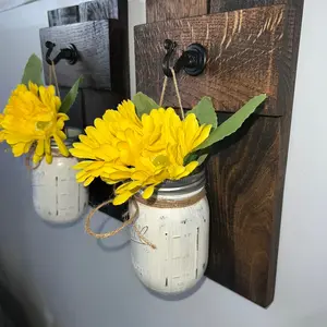 Rustic wood sconce with antique painted mason jar