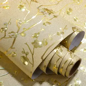 1 Roll 11.8 x 118 Inches 2025 New Vintage Rustic Self-Adhesive Wallpaper, 2D Printed Gold Floral Pattern, Peel and Stick for Bedroom TV Background Wall, Waterproof Moisture-Proof Easy Clean, Removable Home Decor Contact Paper