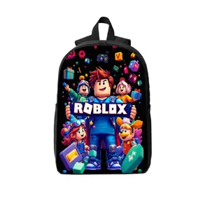 Roblox Game Characters Print 17" Laptop Backpack, Durable Polyester with Breathable Shoulder Straps, Two-Way Zippers & Side Pockets, Ideal for School, Travel & Roblox Fans