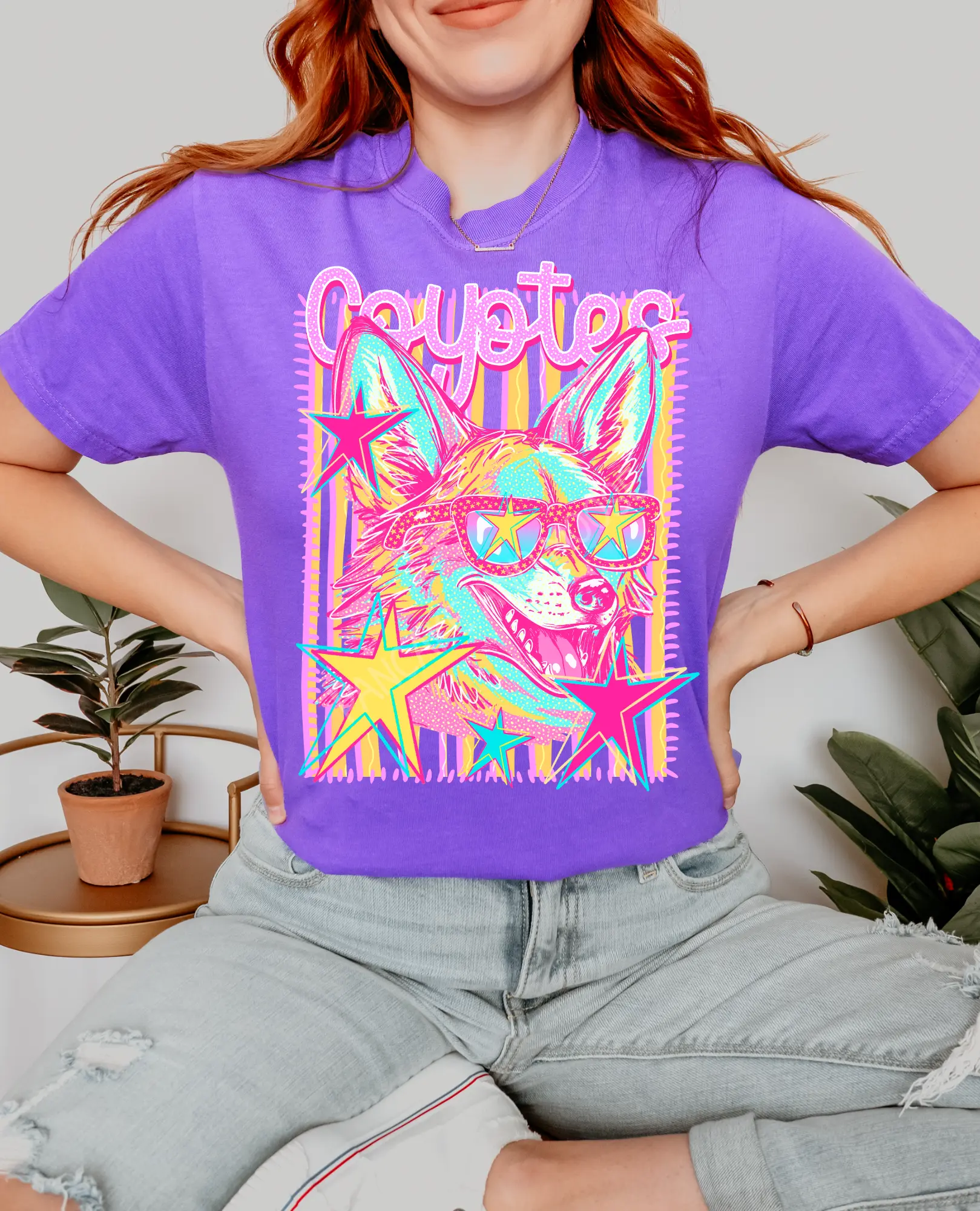 Coyotes Graphic Tee | Colorful Retro Coyote Mascot Comfort Colors Game Day Shirt