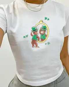 St Patrick's Day Baby Tee, Lucky Girl Clover Trendy Tee, Cute Green Irish Top, Retro Y2K Vintage Graphic, Pinterest Aesthetic, 90s Tshirt