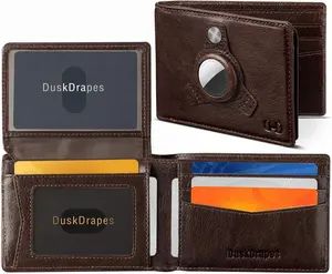 DuskDrapes AirTag Wallet for Men - Full Grain Leather Slim Wallet with AirTag Holder Slot, RFID Blocking Bifold Wallet - Gift Box Included