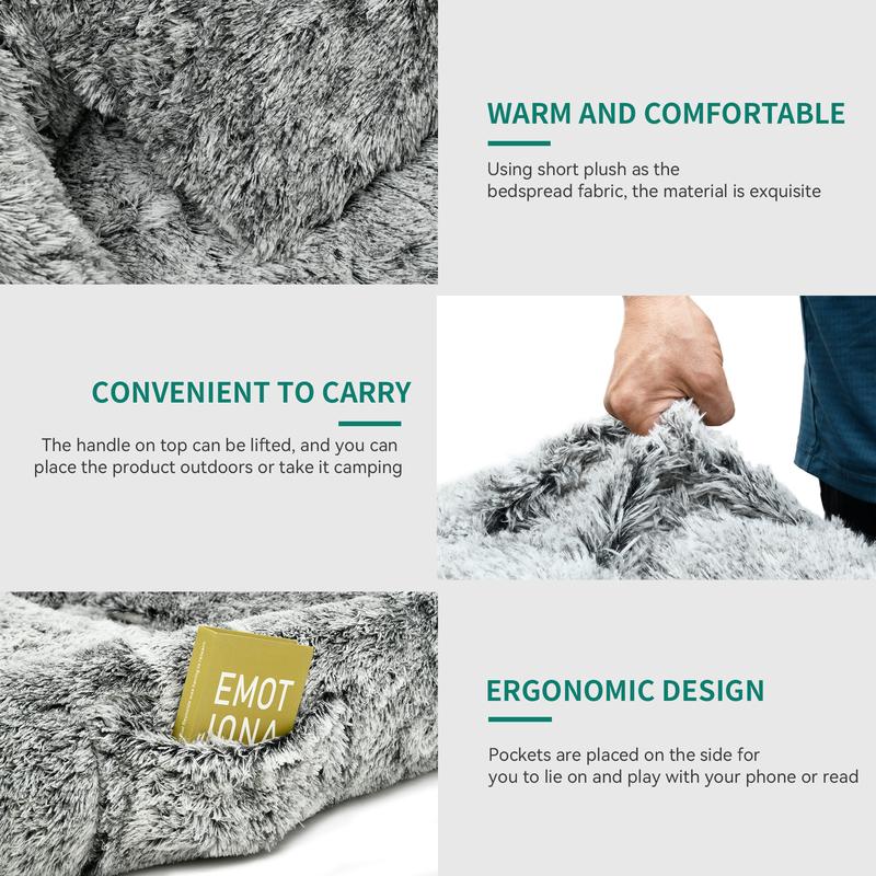 DWVO Human Dog Bed, 79"x43" Extra Large Memory Foam Dog Beds for Adults and Pets with Blanket and Pillow, Washable Fur Cover