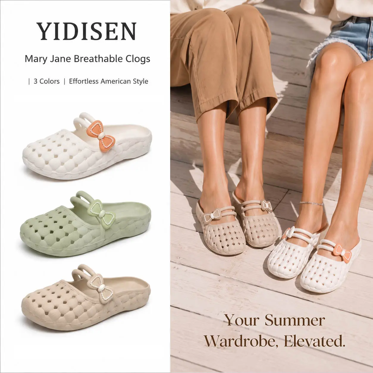 Women's Cloud Cushion Bow Clogs - Ultra-Soft Lightweight Slip-On Sandals