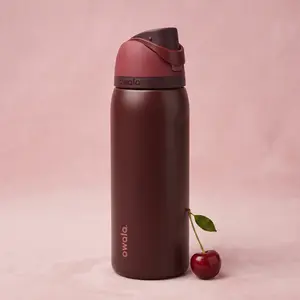 New Owala FreeSip Black Cherry 32oz Insulated Stainless Steel Water Bottle with Built-In Straw, Locking Lid & Carry Loop for Gym Travel School Daily Use