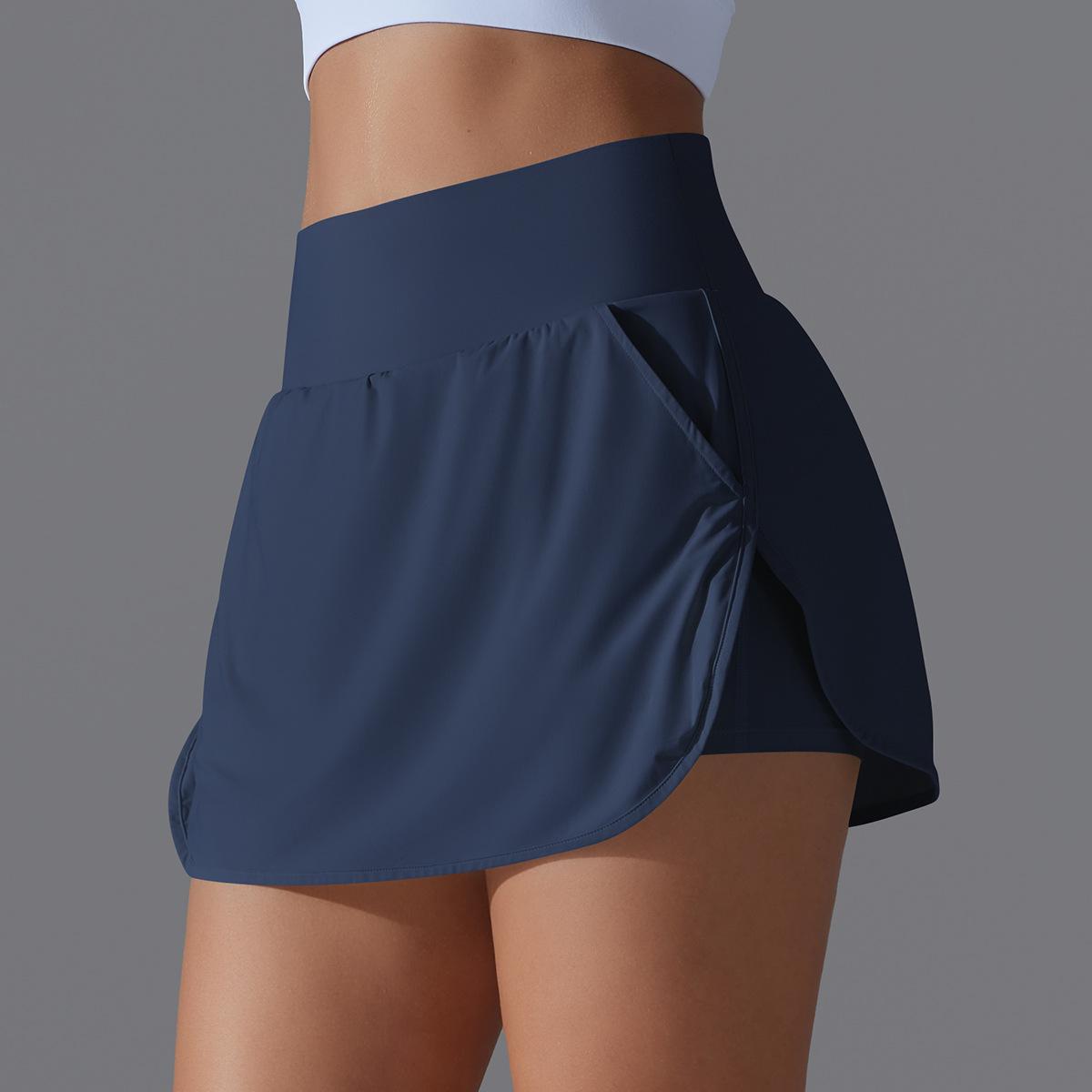 Women's High Waisted Active Performance Skort - Solid Color Navy Blue Tennis Skort with Pockets, Built-in Shorts for Gym Workouts, Running - Multi-Size Sporty Short Skirt