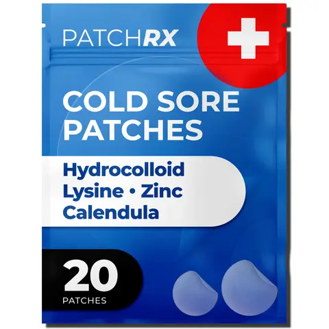 PatchRx Cold Sore Patches for Lips (20 Patches) Lysine, Calendula & Zinc – Hydrocolloid Cold Sore Patch for Lip Treatment (Overnight or Day-time Remedy), Fever Blister Patches