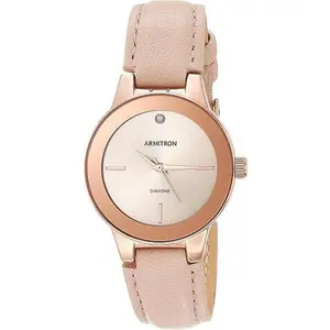 Armitron Rose Gold-Tone Diamond Accented Beige Leather Ladies Watch 75-5410RSRGBH