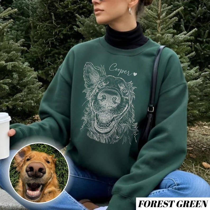 OneOfOne - Custom Dog Photo Sweatshirt, Dog Owner Xmas Gift, Personalized Pet Portrait from Photo, Custom Dog Cat Drawing Shirt, Pet Memorial Gift