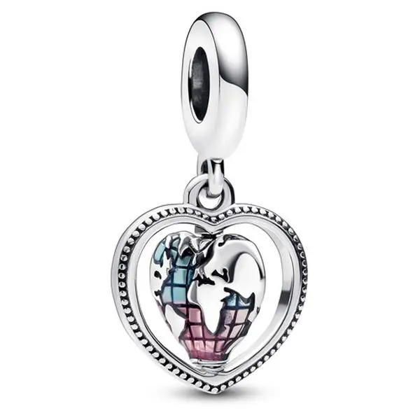 Pandora Family Spinning Heart Globe Dangle Charm 792240C01, Graphic, Personalized Jewelry, Enamel Decoration, Friends, Gradient Enamel