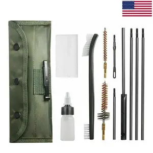 Portable 10Pc Gun Cleaning Kit for .22LR .223 5.56 & .257 Caliber, Nylon Brush, Oil Bottle, Rods & Canvas Bag, Lightweight for Outdoor & Range Use