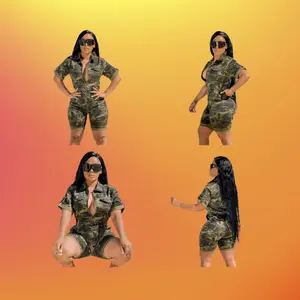 PLUS size Camouflage Short Romper