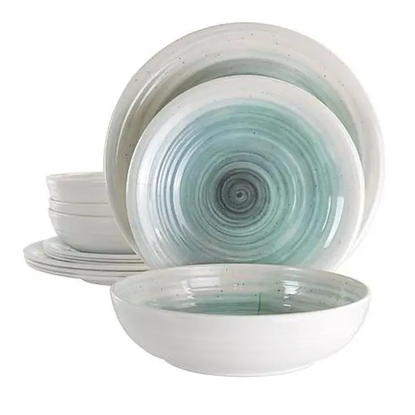 Elama Potters Wheel 12-Pc Lightweight Melamine Dinnerware Set - LT BLU