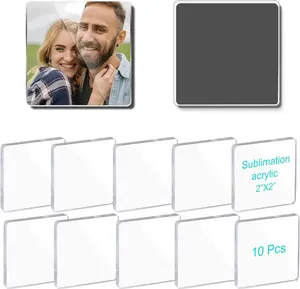 DIY Fridge Magnets Clear Acrylic Photo Frames – 2"x2"x0.2" Square Magnetic Frames with Adhesive Backing for Kitchen, Crafts & Office Decor