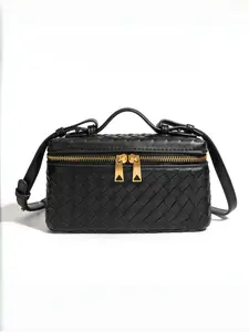 Luxury First Layer Cowhide Handwoven Bag, Rhombus Pattern Handle Box Bag, Fashionable Shoulder Crossbody Small Square Bag for Women, Handbag Shoulder Purse