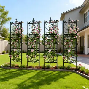 2Pack Outdoor Garden Trellis Anti-rust Metal Fence for Climbing Plants Flowers Vegetables Rose 6.3ft Tall Black Iron Panels 50x195cm Elegant Decoration