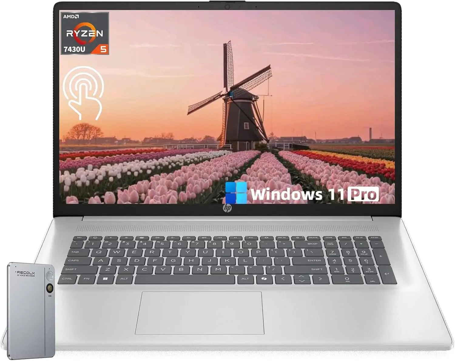 HP Flagship 17 Touchscreen Laptop Computer - 17.3" Anti-Glare HD+ Display, Windows 11 Pro, Copilot, AMD Ryzen 5 7430U (up to 4.3GHz), Wi-Fi 6, Numeric Keypad, 16/32/64GB RAM, 512GB/1TB/2TB SSD, AI Voice Recorder