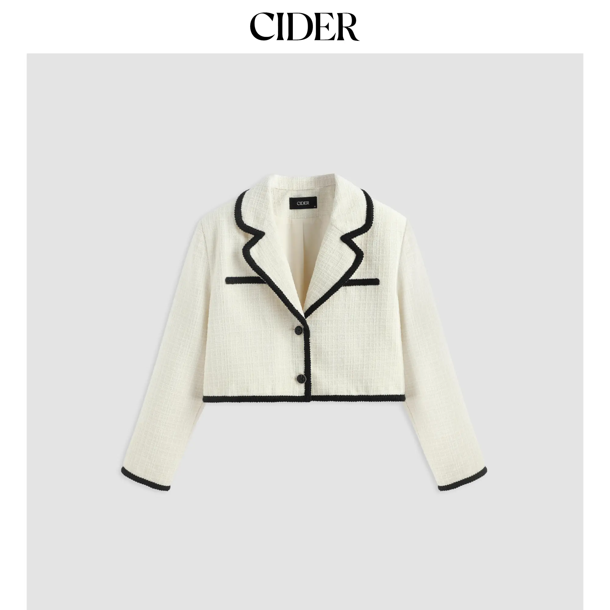 Cider Women's Lady Chic and Stylish Collared Neck Tweed Button Crop Blazer, Sizes 2-10, Chic Fit, Fitted, Sizes Xs-Xl, Casual